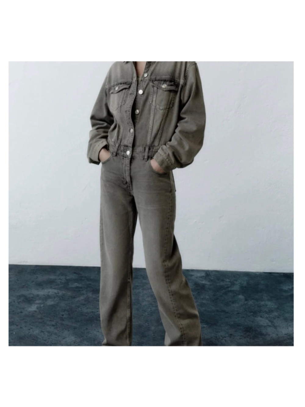 Women's ZARA Gray Denim Jumpsuit Coveralls Size Medium - Picture 2 of 9